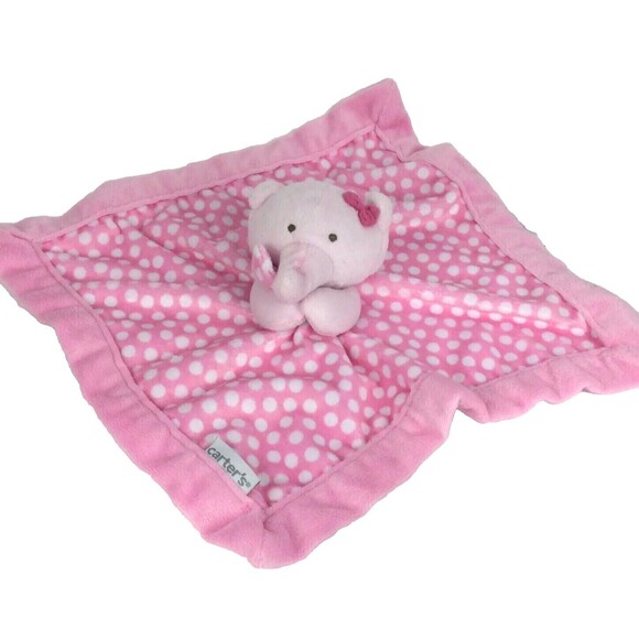 Carter's Elephant Pink w/Bow & White Polka Dots Baby Girl Security Blanket Lovey - Picture 3 of 7